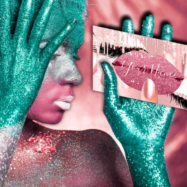 Nails Makeup Artist Rose Kiss Lips Pink Lashes Visitenkarte (Von Creator hochgeladen)