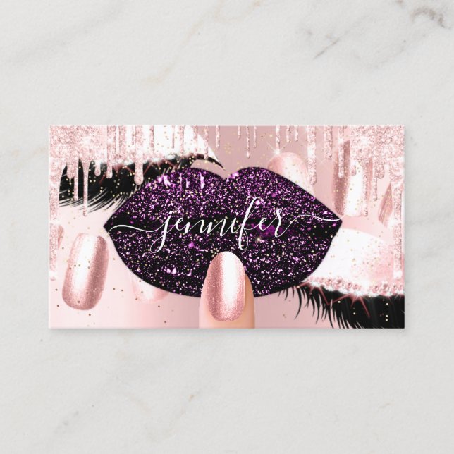 Nails Makeup Artist Rose Lila Kiss Lips Rose Visitenkarte (Vorderseite)