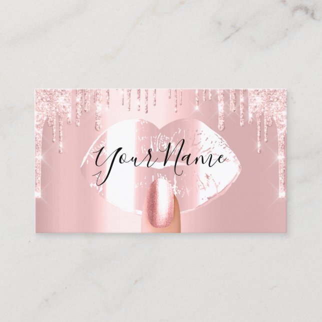 Nails Makeup Artist Rose Tropfen Kiss Lips Pink Lu Visitenkarte (Vorderseite)