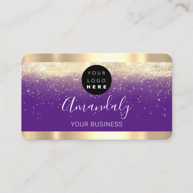 Nails Makeup Stylist Gold Lila Violet Logo Visitenkarte (Vorderseite)