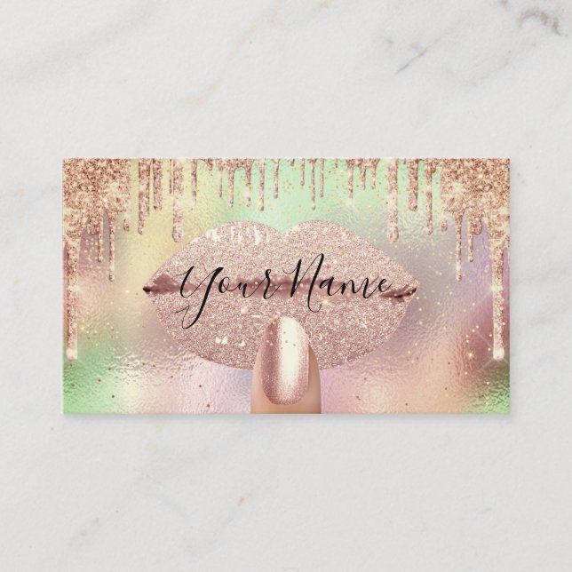 Nails Manicure Makeup Holographic Lips Rose Gold Visitenkarte (Vorderseite)