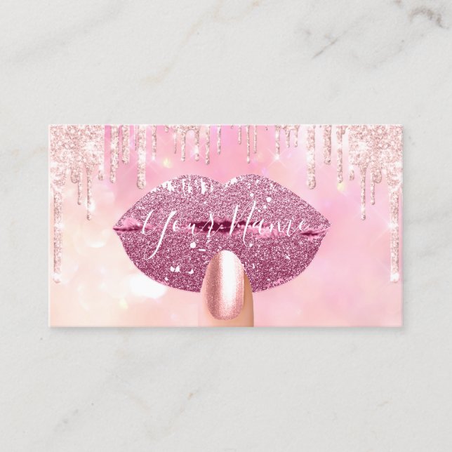 Nails Manicure Makeup Pink Tropfens Kiss Lips Visitenkarte (Vorderseite)