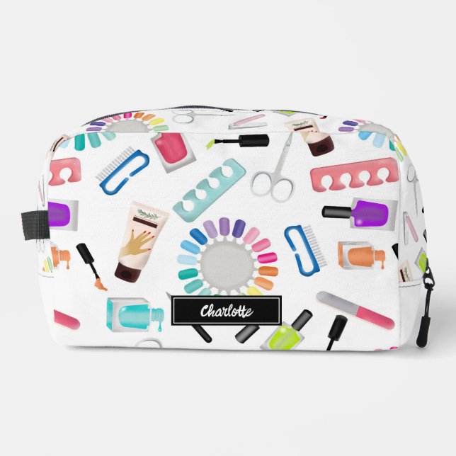 Nails Manicure Pedicure Beauty Makeup Custom Name Waschbeutel (Vorderseite)