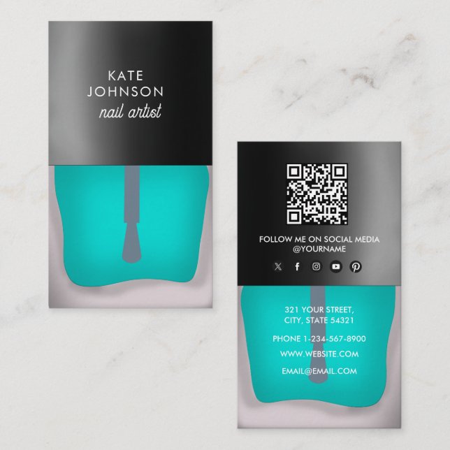 Nails Manicure Pedicure Beauty Nail Artist QR Code Visitenkarte (Vorne/Hinten)