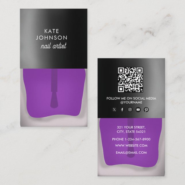 Nails Manicure Pedicure Beauty Nail Artist QR Code Visitenkarte (Vorne/Hinten)