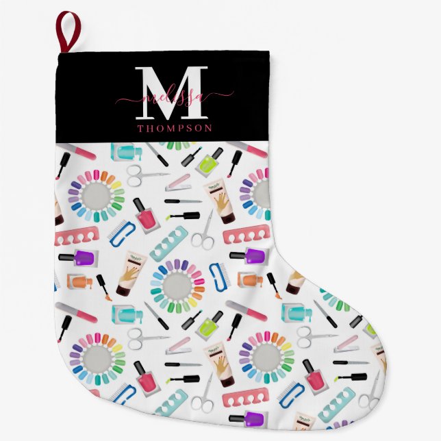 Nails Manicure Pedicure Beauty Salon Monogram Großer Weihnachtsstrumpf (Vorderseite)