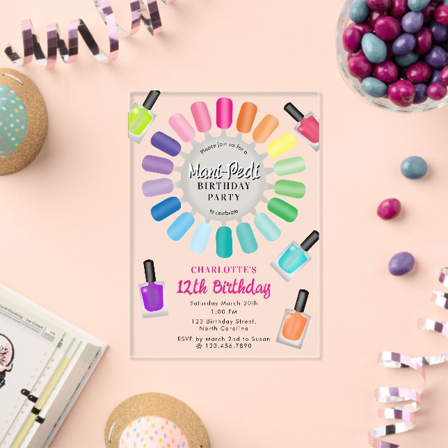 Nails Manicure Pedicure Mani Pedi Girls Birthday Acryleinladungen (Insitu (Feier))