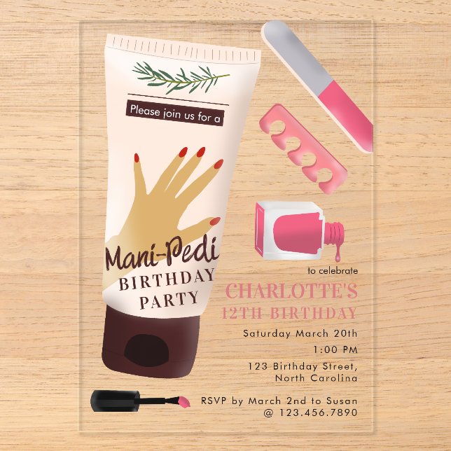 Nails Manicure Pedicure Mani Pedi Girls Birthday Acryleinladungen (Vorderseite)