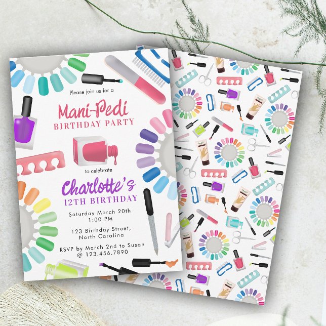 Nails Manicure Pedicure Mani Pedi Girls Birthday Einladung (Nails Manicure Pedicure Mani Pedi Girls Birthday Invitation)