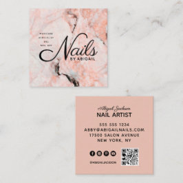 Nails mit weißem Rosenmor nach Name QR Code Peach Quadratische Visitenkarte