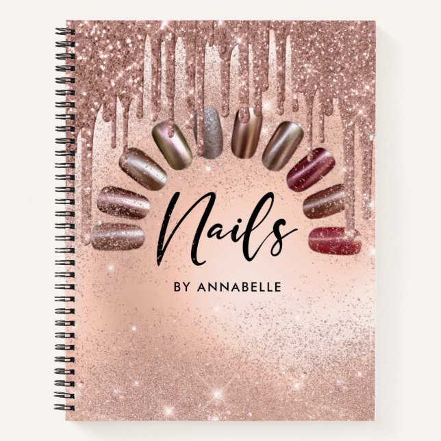 Nails Moderne Rose Gold Glitzer Tropfen Termine Notizbuch (Vorderseite)