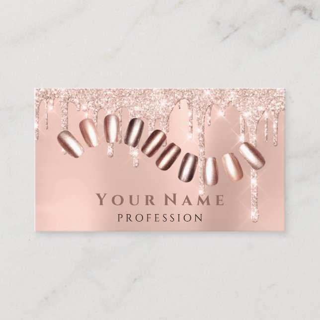 Nails Salon Manicurist Tropfen Glitzer Rose Visitenkarte (Vorderseite)