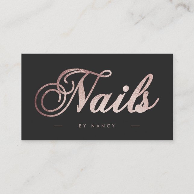 Nails Script Calligraphy Rose Gold Glitzer Visitenkarte (Vorderseite)