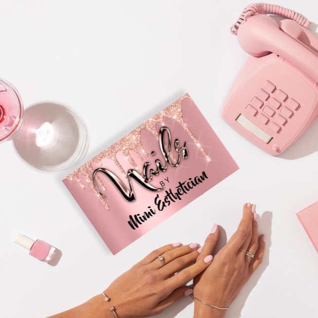 Nails Studio Artist Acrylic Tropfens Glitzer Pink Visitenkarte (Nails Studio Artist Acrylic Drips Glitter Pink Business Card)