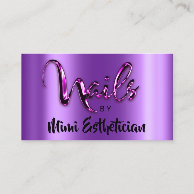 Nails Studio Artist Nails Script Logo Lila Pink Visitenkarte (Vorderseite)