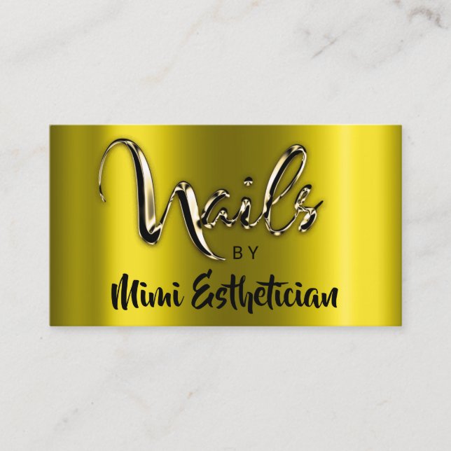 Nails Studio Artist Nails Script Logo Mustard Gold Visitenkarte (Vorderseite)