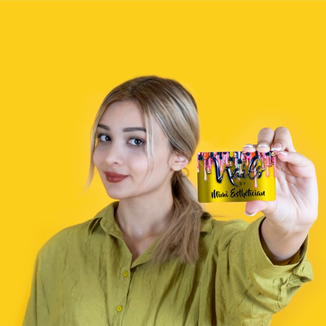 Nails Studio Artist Nails Script Logo Mustard Trop Visitenkarte (Merry Christmas Blue Gold Santa Reindeer Sleight Classic Round Sticker)