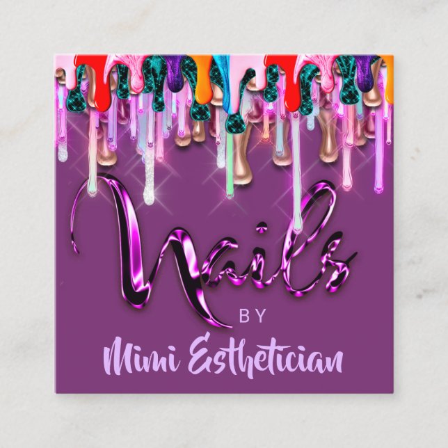 Nails Studio Artist Nails Script Tropfen Lila Quadratische Visitenkarte (Vorderseite)