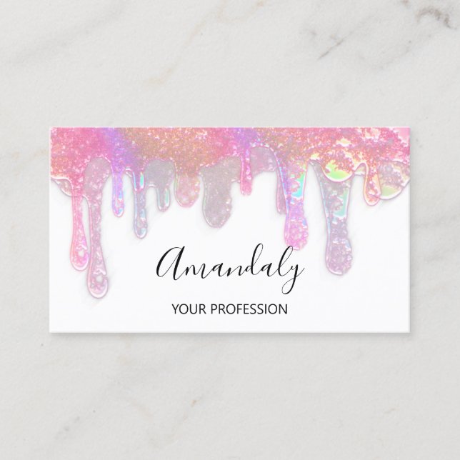 Nails Studio Beauty Logo Tropfen Holograph White Visitenkarte (Vorderseite)