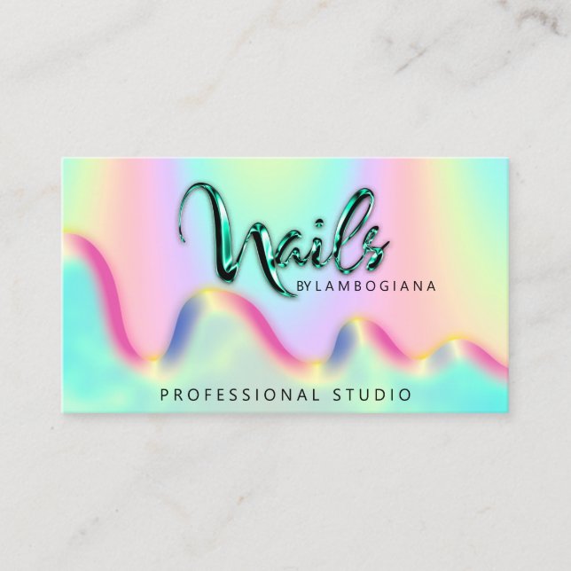 Nails Studio Logo Holograph QR Code Abstartung Visitenkarte (Vorderseite)