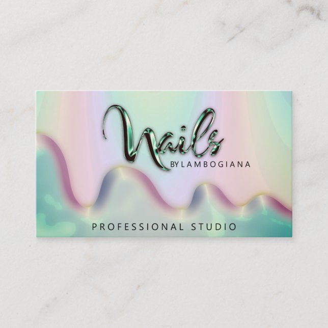 Nails Studio Logo Holograph QR Code Aquamarin Fog Visitenkarte (Vorderseite)