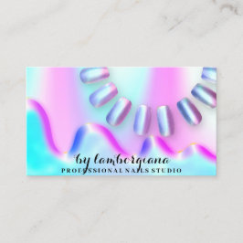 Nails Studio Logo Holograph QR Code Blau Rosa Visitenkarte