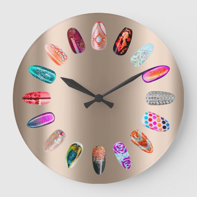 Nails Studio Pink Rose Boutique Holographic Große Wanduhr (Vorderseite)