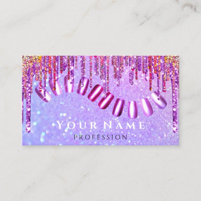 Nails Stylist Manicure Pink Glitzer Holograph VIP Visitenkarte (Vorderseite)