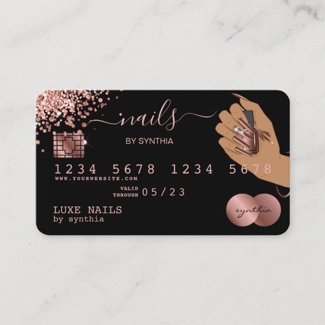 Nails Techniker Kreditkarte Styling Rose Gold Trop Visitenkarte (Vorderseite)