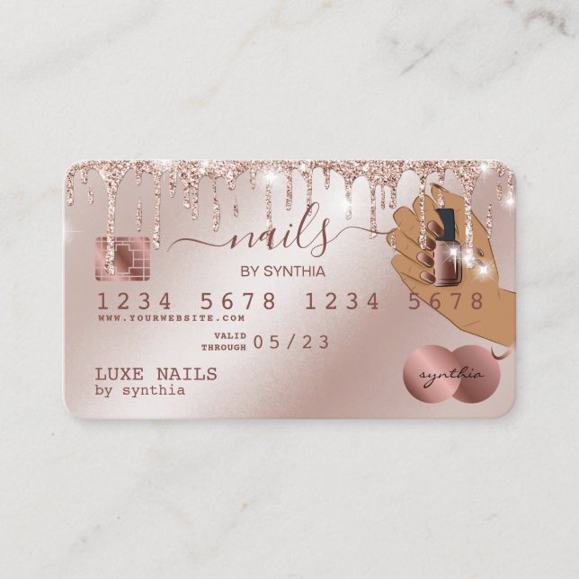 Nails Techniker Kreditkarte Styling Rose Gold Trop Visitenkarte (Vorderseite)