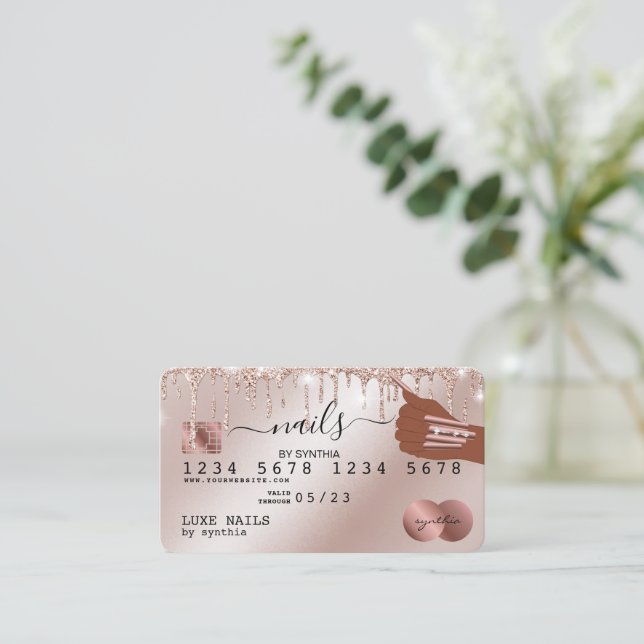 Nails Techniker Kreditkarte Styling Rose Gold Trop Visitenkarte (Stehend Vorderseite)