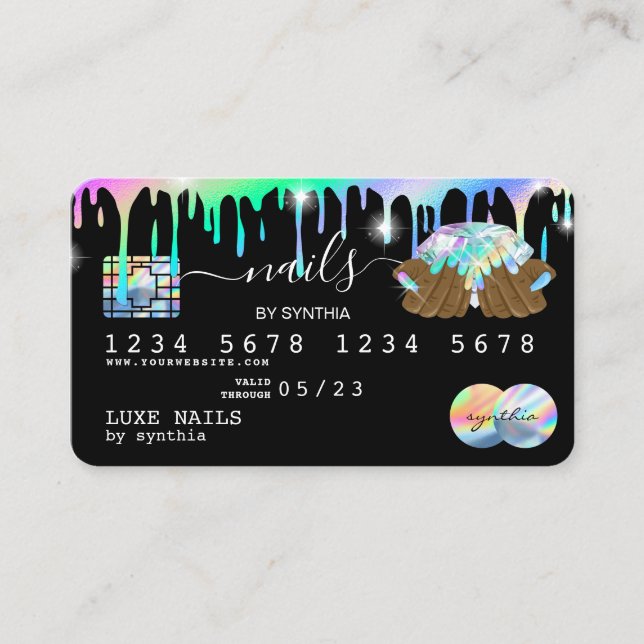 Nails Technischer Credit Card Styled Holograph Tro Visitenkarte (Vorderseite)