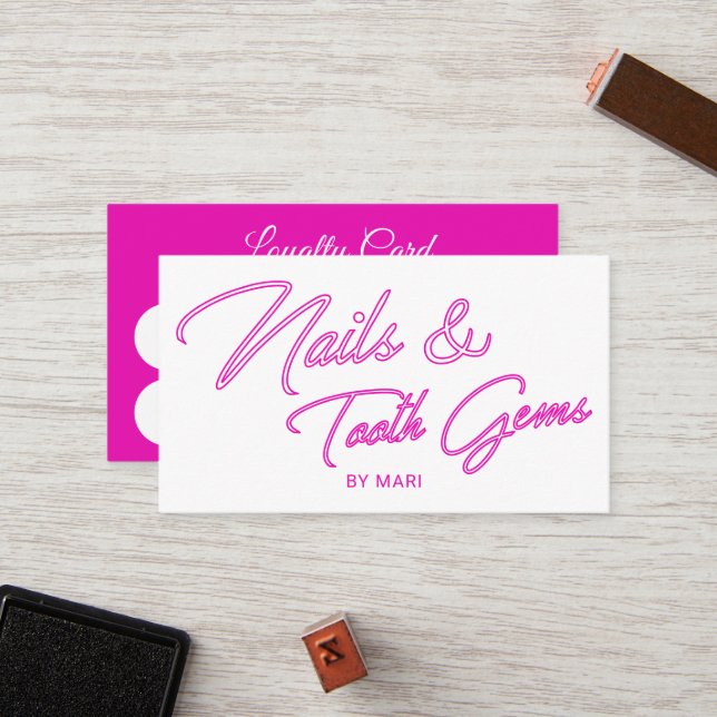 Nails und Zahn Gemis Neon Pink Salon Loyalty Punch Treuekarte (Vorderseite/Rückseite Beispiel)