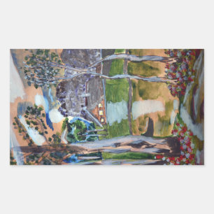 naive Aquarellmalerei Wald Naturlandschaft Rechteckiger Aufkleber