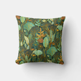 Naive Art Lush Garden Tapestes in Grün und Blau Kissen