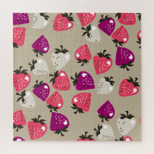 Naive Erdbeeren: Beige Hintergrund Nahtlos.