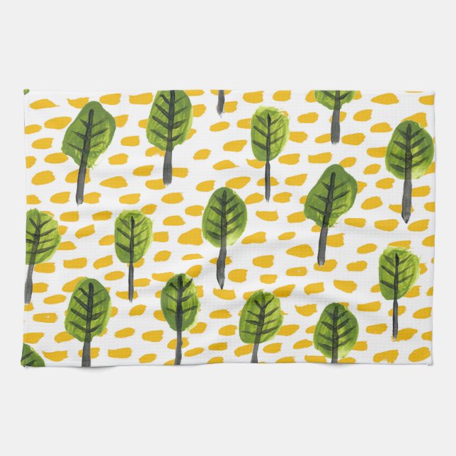 Naive Green Black Tree Muster Geschirrtuch (Horizontal)