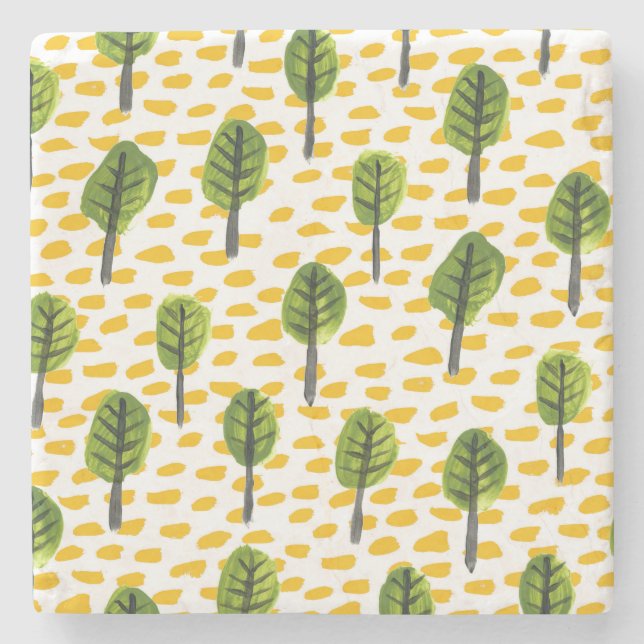 Naive Green Black Tree Muster Steinuntersetzer (Vorderseite)