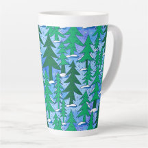 Naive Kunst Winter Fichtenwald Grün Blau