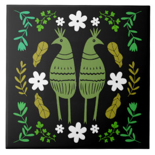 Naïve Rustic Nature Bird Folk Art Fliese