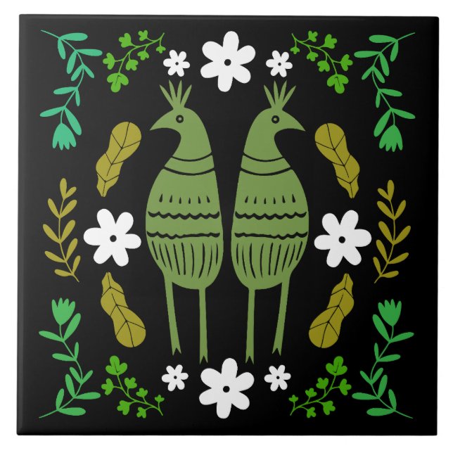 Naïve Rustic Nature Bird Folk Art Fliese (Vorderseite)