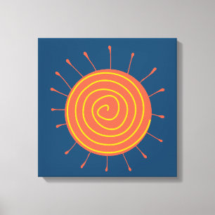Naive Sun Dunkelblau Hintergrund Leinwanddruck
