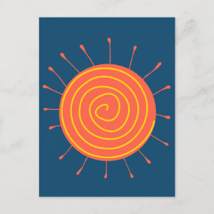 Naive Sun Dunkelblau Hintergrund Postkarte