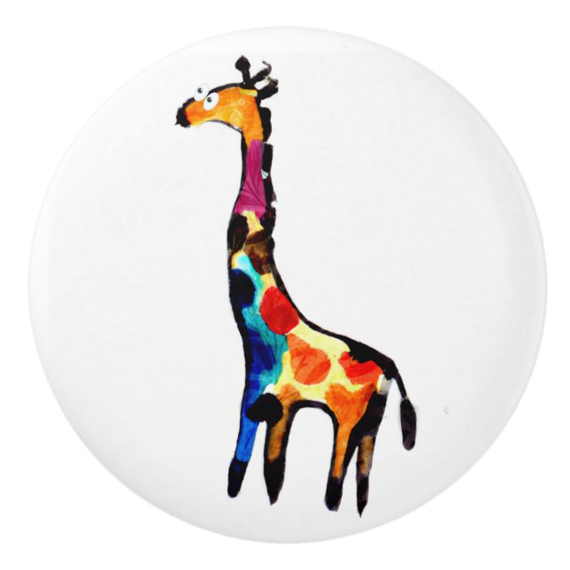 Naives Gemälde von Giraffe. Kinderzimmer Keramikknauf (Vorderseite)