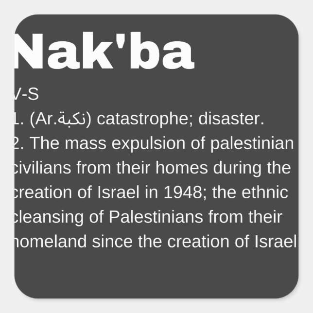 Nakba Bedeutung Design Nakba Definition Text Quadratischer Aufkleber (Vorderseite)