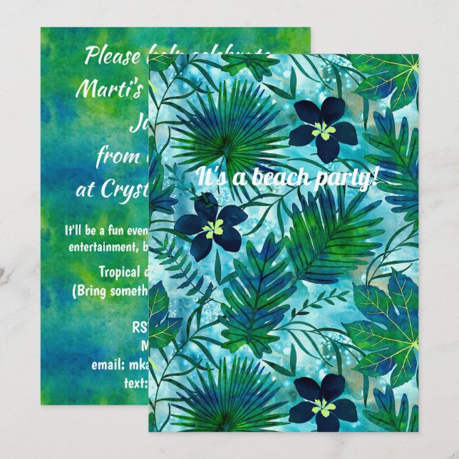 Nalani Hawaiian Tropical Garden Aquamarin Einladung (Vorne/Hinten)