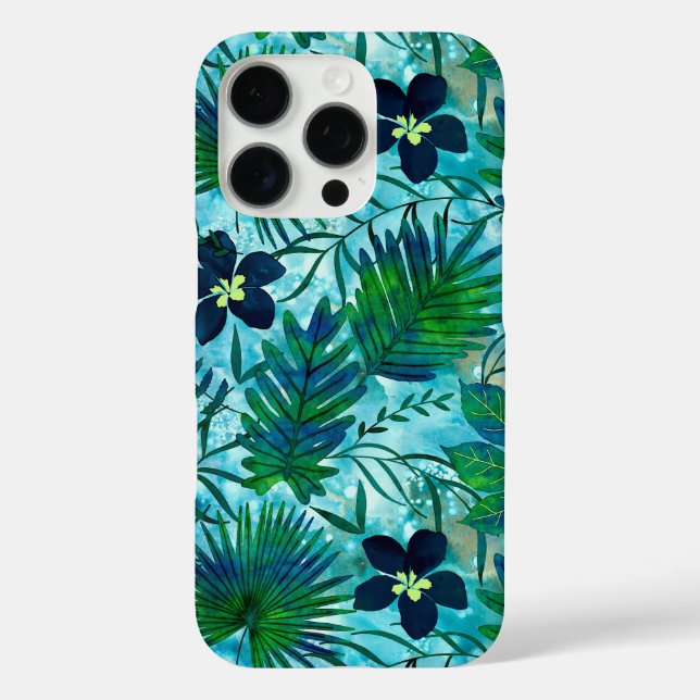 Nalani Hawaiian Tropical Garden Aquamarin iPhone 16 Pro Hülle (Rückseite)