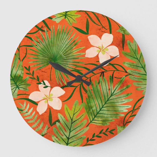 Nalani Hawaiian Tropical Garden Coral Große Wanduhr (Vorderseite)