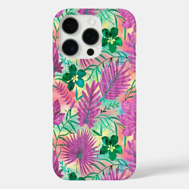 Nalani Hawaiian Tropical Garden Fuchsia iPhone 16 Pro Hülle (Rückseite)