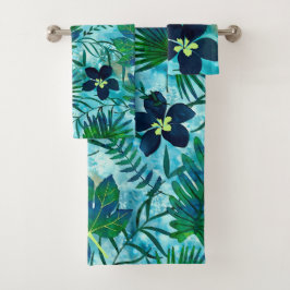 Nalani hawaiischer tropischer Garten aquamarin Badhandtuch Set
